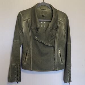MARRAKECH Women's Green MARNI Scuba Suede Full Zip Moto Jacket